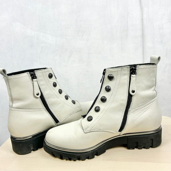 ATELIERS Leather Lug Sole Front Zip Combat‎ Military Boots Women's 9/39 White - Picture 5 of 7